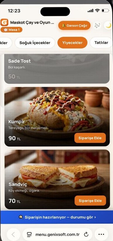 Genix Menu app screen