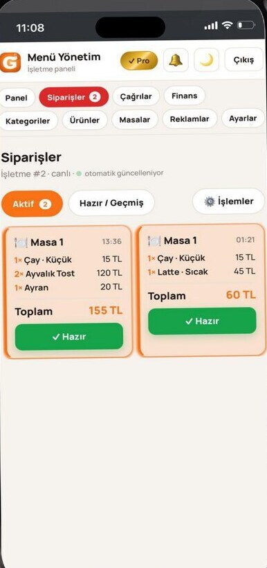 Genix Menu app screen