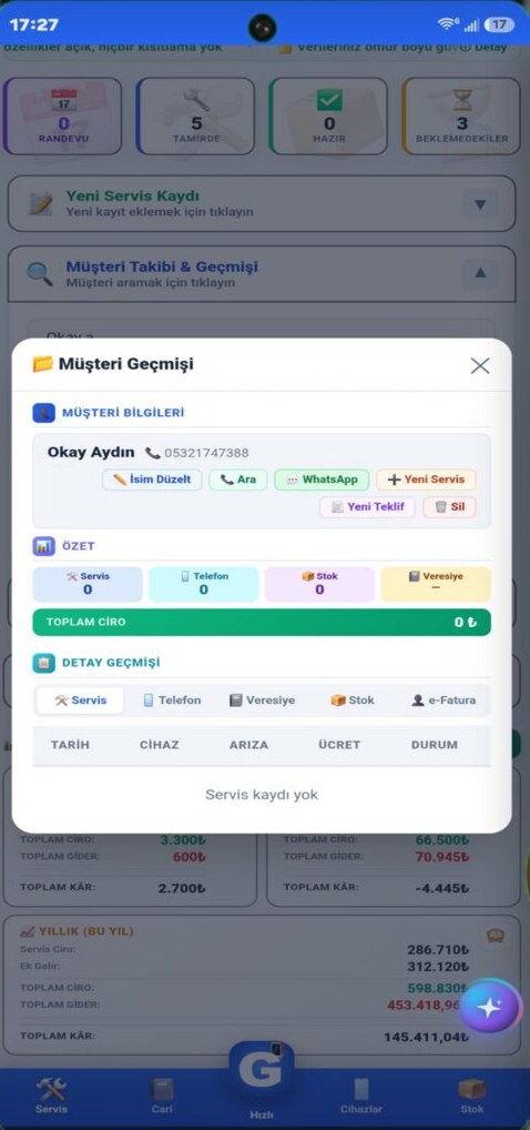 Service Tracker app screen